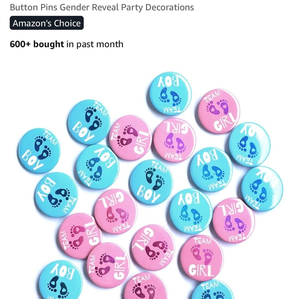 Gender Reveal Button Pins - Pink and Blue